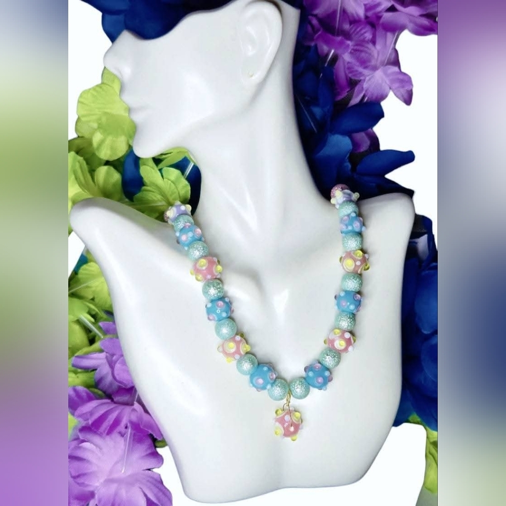 Glass Wedding Cake Bead Necklace